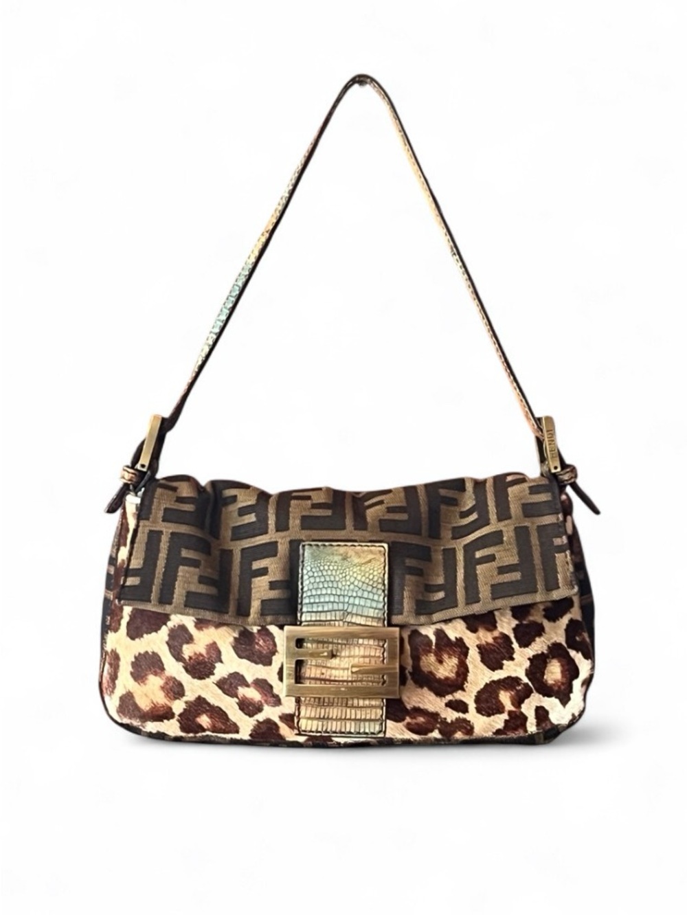 Fendi Brown Leopard Zucca 2000’s houlder Bag with Gold Hardware - Picture 1 of 8